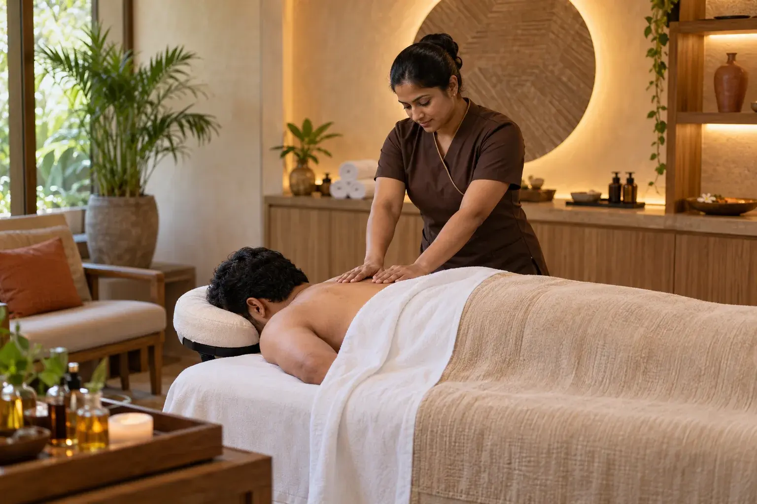 Professional massage treatment in Aura's warm wellness room